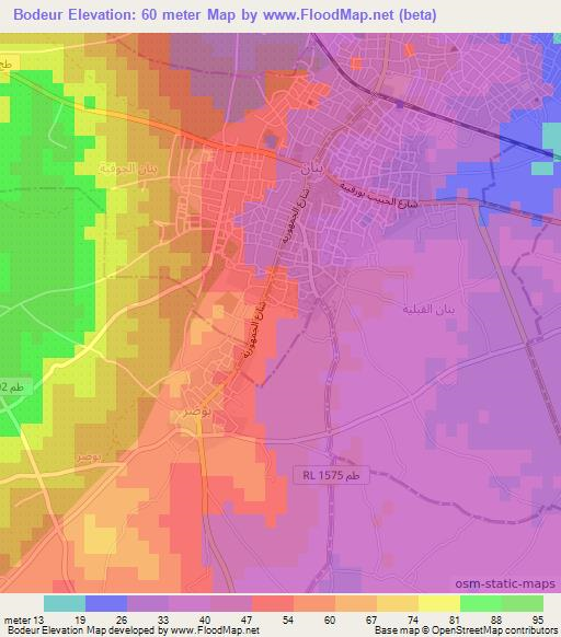 Bodeur,Tunisia Elevation Map