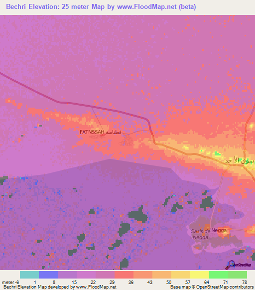 Bechri,Tunisia Elevation Map