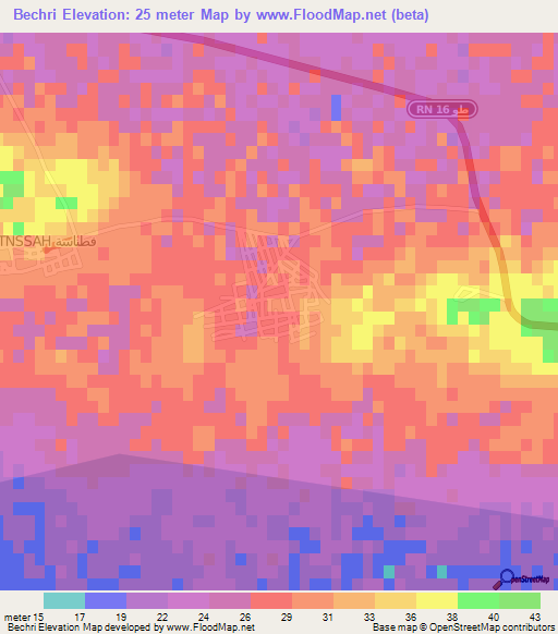 Bechri,Tunisia Elevation Map