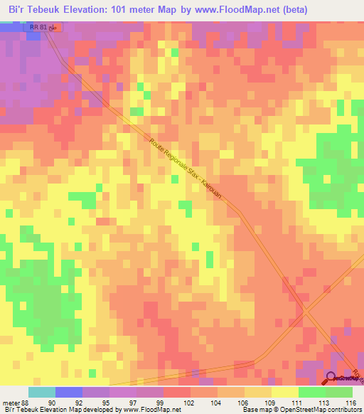 Bi'r Tebeuk,Tunisia Elevation Map