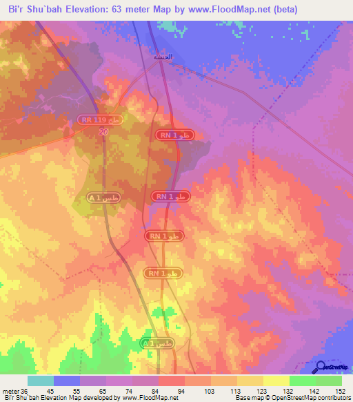 Bi'r Shu`bah,Tunisia Elevation Map