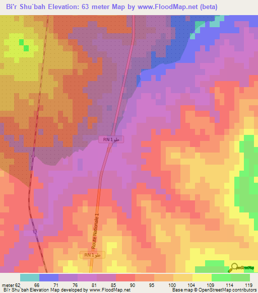 Bi'r Shu`bah,Tunisia Elevation Map