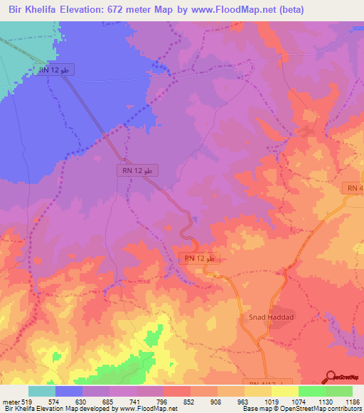 Bir Khelifa,Tunisia Elevation Map