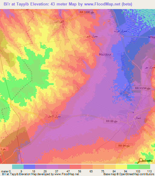 Bi'r at Tayyib,Tunisia Elevation Map