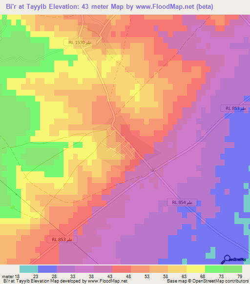 Bi'r at Tayyib,Tunisia Elevation Map