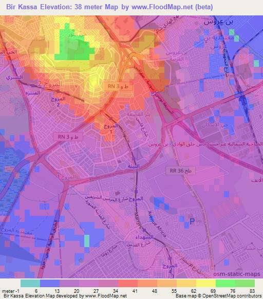 Bir Kassa,Tunisia Elevation Map