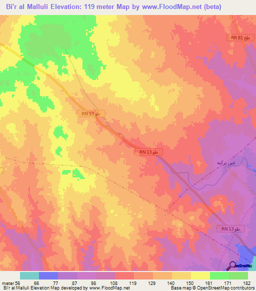 Bi'r al Malluli,Tunisia Elevation Map
