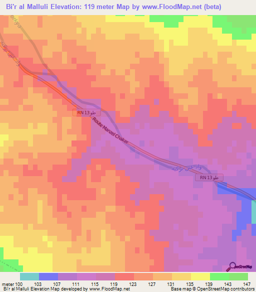 Bi'r al Malluli,Tunisia Elevation Map