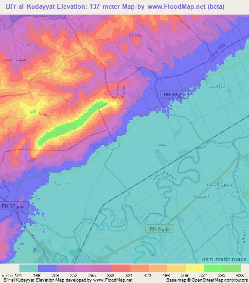 Bi'r al Kudayyat,Tunisia Elevation Map