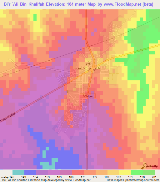 Bi'r `Ali Bin Khalifah,Tunisia Elevation Map