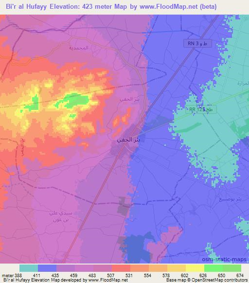 Bi'r al Hufayy,Tunisia Elevation Map