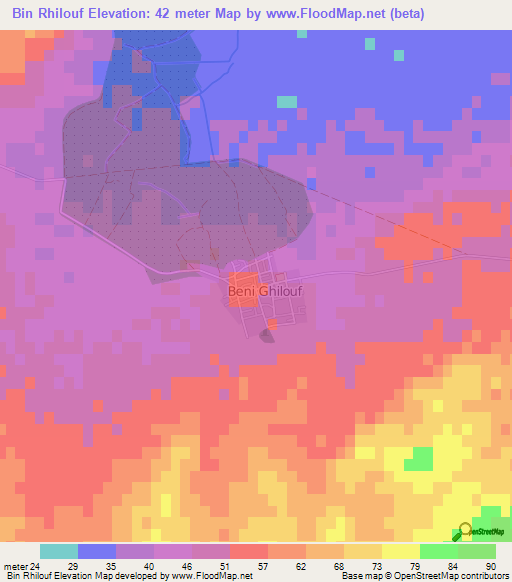 Bin Rhilouf,Tunisia Elevation Map