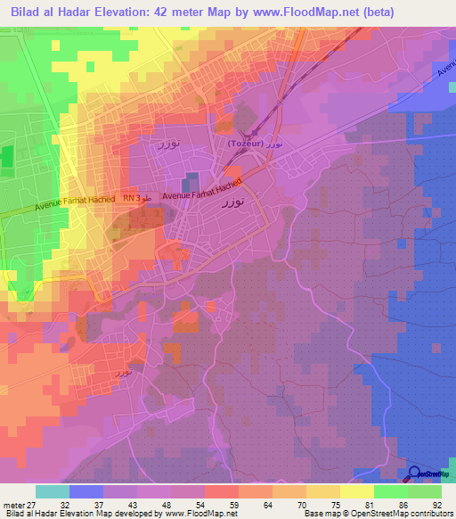 Bilad al Hadar,Tunisia Elevation Map