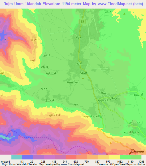 Rujm Umm `Alandah,Jordan Elevation Map