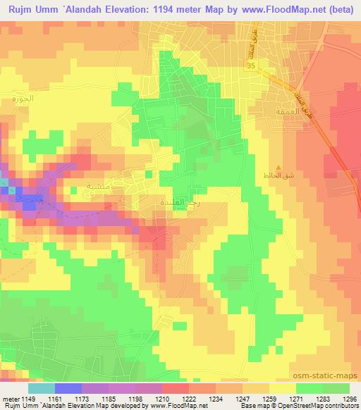 Rujm Umm `Alandah,Jordan Elevation Map