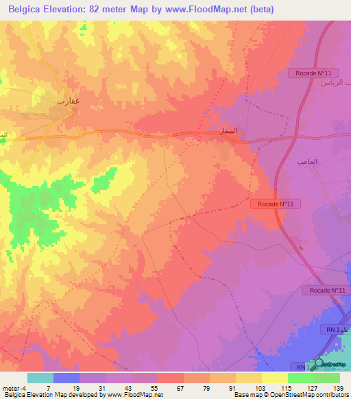Belgica,Tunisia Elevation Map