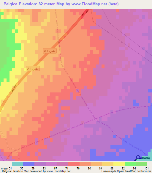 Belgica,Tunisia Elevation Map