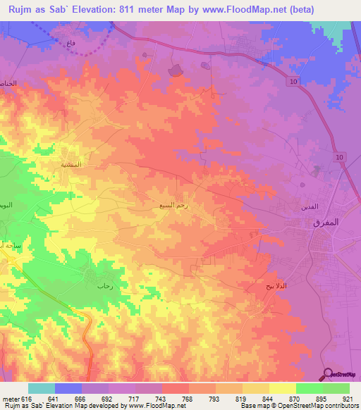 Rujm as Sab`,Jordan Elevation Map