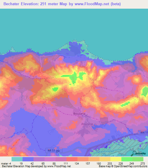 Bechater,Tunisia Elevation Map