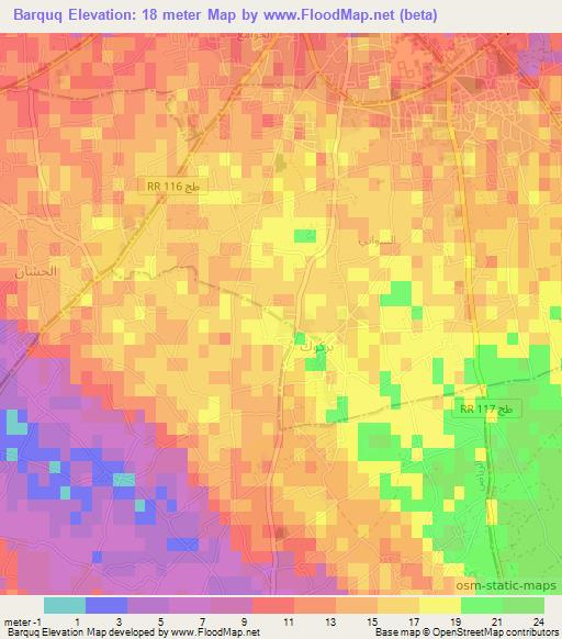 Barquq,Tunisia Elevation Map