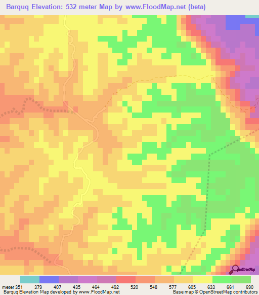 Barquq,Tunisia Elevation Map
