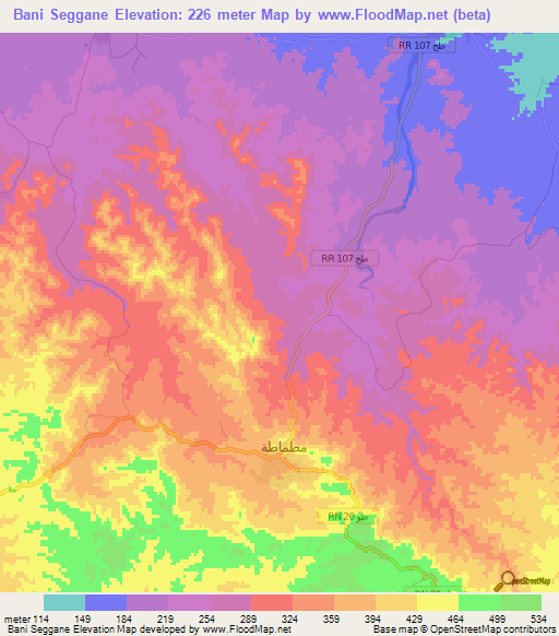 Bani Seggane,Tunisia Elevation Map