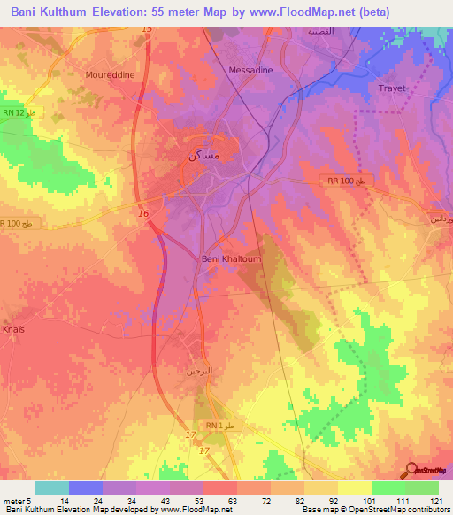 Bani Kulthum,Tunisia Elevation Map