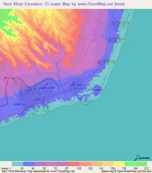 Beni Khiar,Tunisia Elevation Map