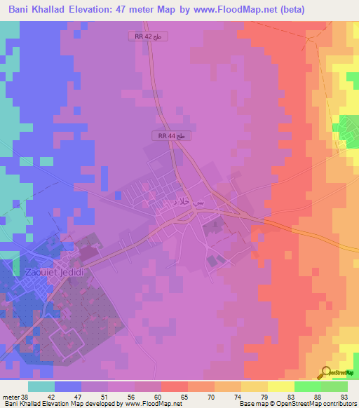 Bani Khallad,Tunisia Elevation Map