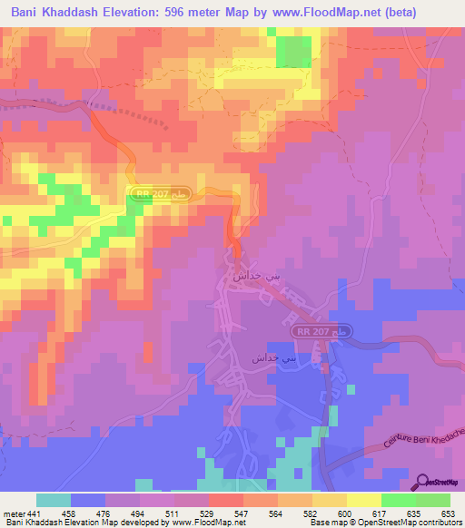 Bani Khaddash,Tunisia Elevation Map