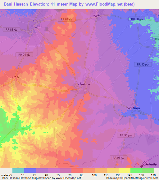 Bani Hassan,Tunisia Elevation Map