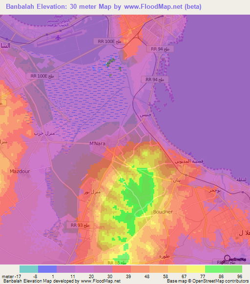 Banbalah,Tunisia Elevation Map
