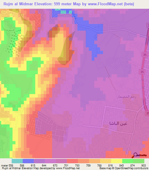 Rujm al Midmar,Jordan Elevation Map
