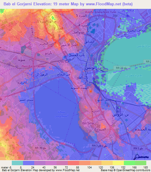 Bab el Gorjarni,Tunisia Elevation Map
