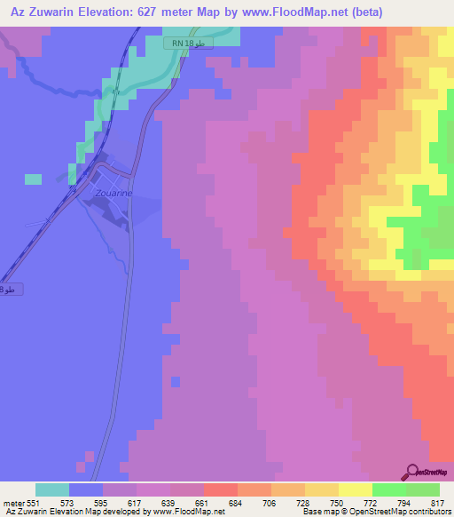 Az Zuwarin,Tunisia Elevation Map