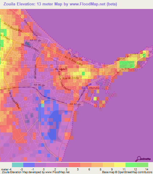 Zouila,Tunisia Elevation Map