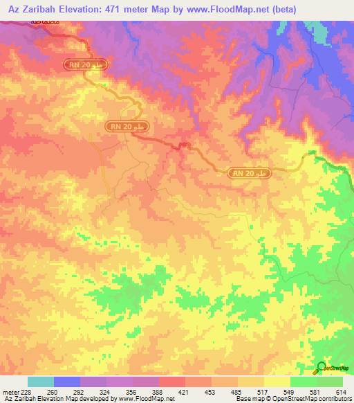 Az Zaribah,Tunisia Elevation Map