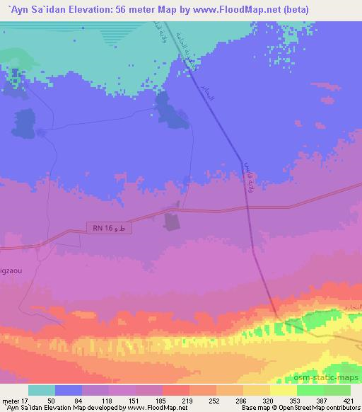 `Ayn Sa`idan,Tunisia Elevation Map