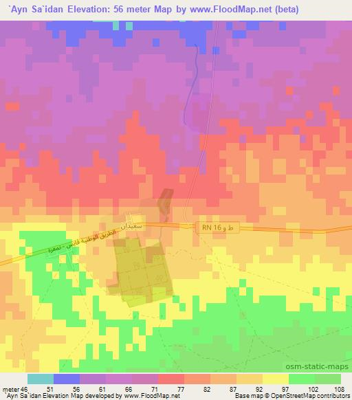 `Ayn Sa`idan,Tunisia Elevation Map