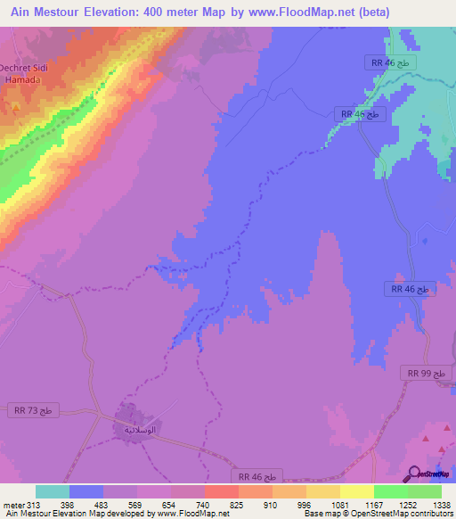Ain Mestour,Tunisia Elevation Map