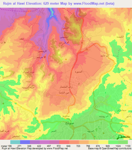 Rujm al Hawi,Jordan Elevation Map