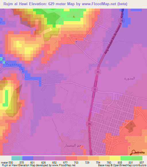 Rujm al Hawi,Jordan Elevation Map