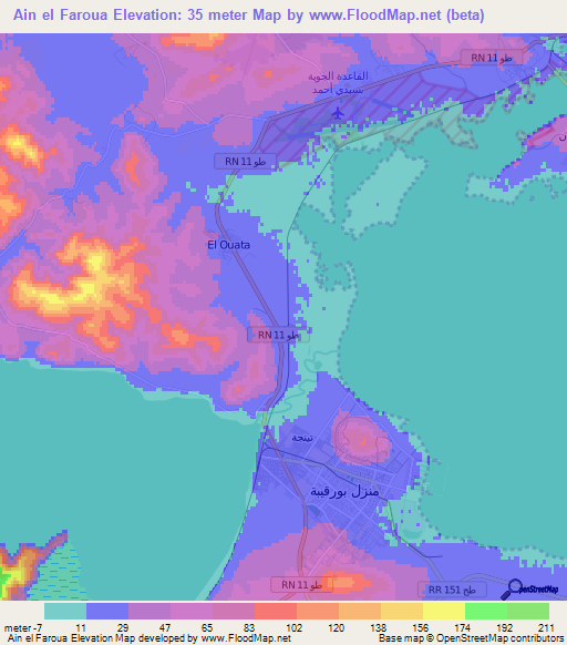 Ain el Faroua,Tunisia Elevation Map