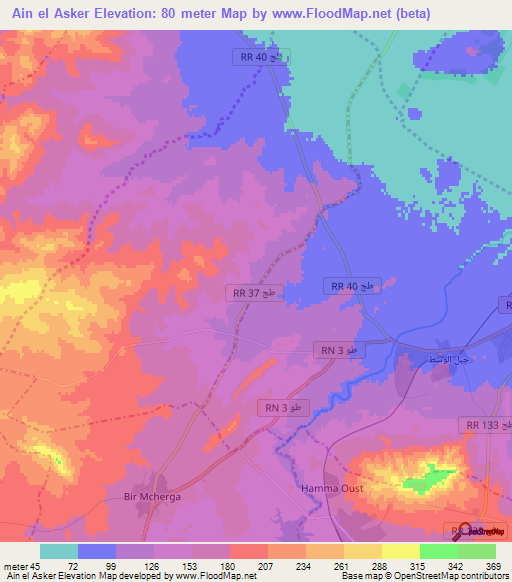 Ain el Asker,Tunisia Elevation Map