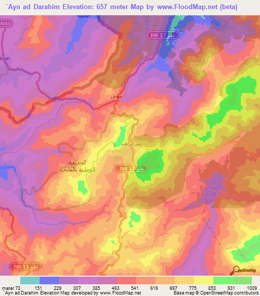 `Ayn ad Darahim,Tunisia Elevation Map