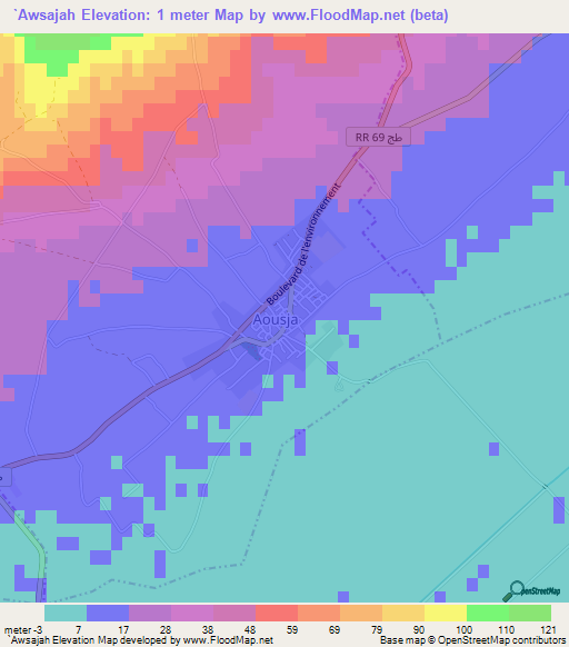 `Awsajah,Tunisia Elevation Map