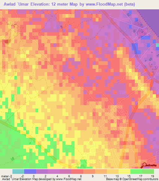 Awlad `Umar,Tunisia Elevation Map