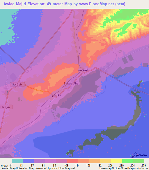 Awlad Majid,Tunisia Elevation Map