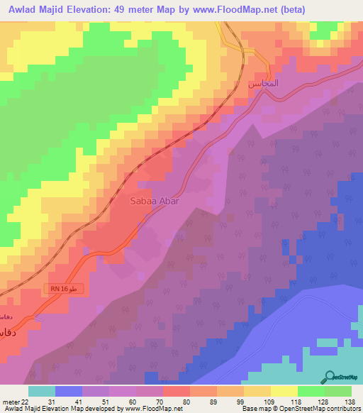 Awlad Majid,Tunisia Elevation Map