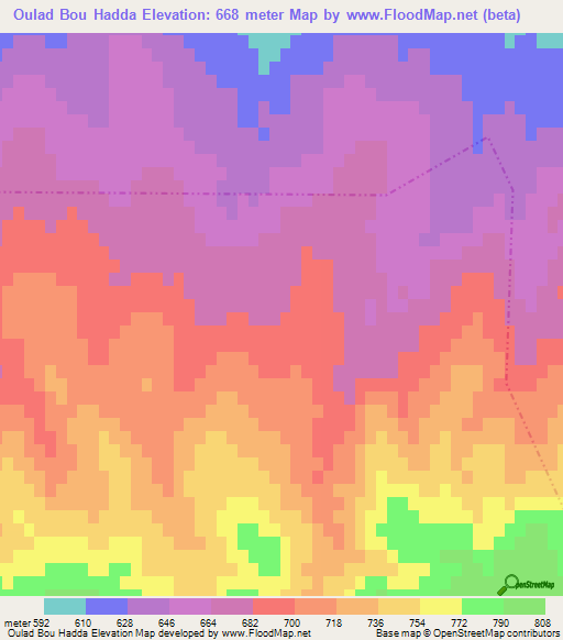 Oulad Bou Hadda,Tunisia Elevation Map